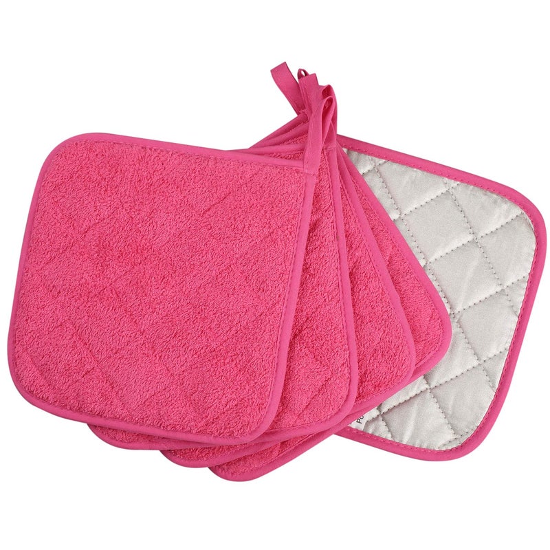 lifaith 100% Cotton Kitchen Everyday Basic Terry Pot Holder Heat Resistant Coaster Potholder for Cooking and Baking Set of 5 (Dark Pink, Potholder) - Image 2